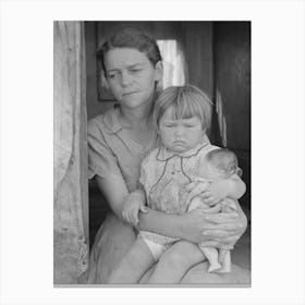 White Migrant Mother With Daughter In Door Of Trailer Home Near Weslaco, Texas By Russell Lee Canvas Print