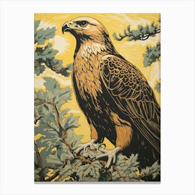 Vintage Bird Linocut Golden Eagle 1 Canvas Print