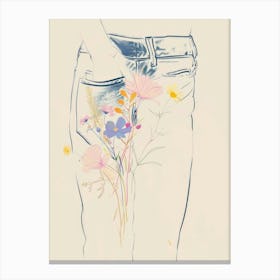 Flowers And Blue Jeans Line Art 4 Canvas Print