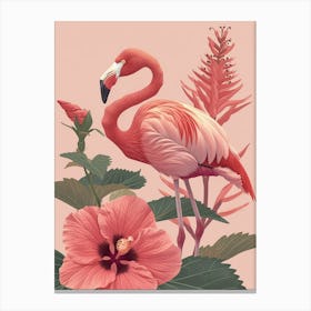 Chilean Flamingo Hibiscus Minimalist Illustration 3 Canvas Print