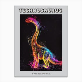 Abstract Neon Line Illustration Brachiosaurus 1 Poster Canvas Print