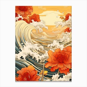 Great Wave With Daffodil Flower Drawing In The Style Of Ukiyo E 2 Canvas Print