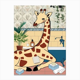 Giraffe In Bathroom 1 Canvas Print