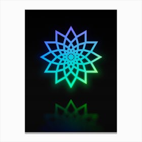 Neon Blue and Green Abstract Geometric Glyph on Black n.0318 Canvas Print