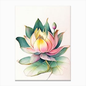 Lotus Flower, Buddhist Symbol Watercolour Ink Pencil 1 Canvas Print
