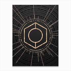 Geometric Glyph Symbol in Gold with Radial Array Lines on Dark Gray n.0293 Canvas Print