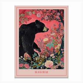 Floral Animal Painting Black Bear 2 Poster Canvas Print