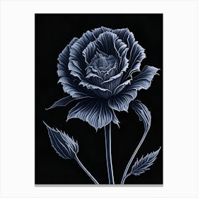 A Carnation In Black White Line Art Vertical Composition 49 Canvas Print