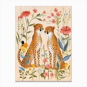 Folksy Floral Animal Drawing Jaguar Canvas Print