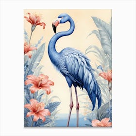 Floral Blue Flamingo Painting (22) Canvas Print