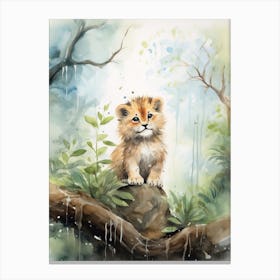Birthwatching Watercolour Lion Art Painting 1 Canvas Print