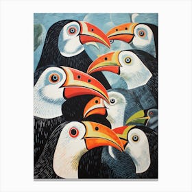 Abstract Bird Linocut Style 4 Canvas Print