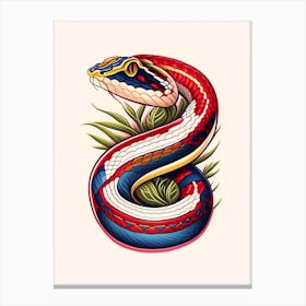 California Red Sided Garter Snake Tattoo Style Canvas Print