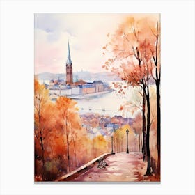 Oslo Norway In Autumn Fall, Watercolour 1 Canvas Print