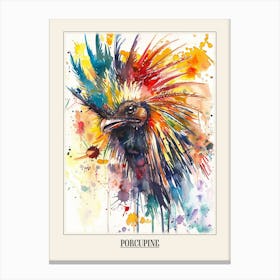 Porcupine Colourful Watercolour 3 Poster Canvas Print
