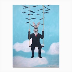 Masked Rabbit On A Swing Canvas Print