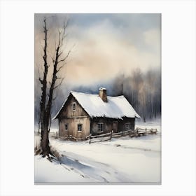 Rustic Winter Oil Painting Vintage Cottage (32) Canvas Print