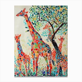 Cute Giraffe Herd Under The Trees Illustration 7 Canvas Print