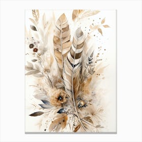 Watercolor Painting Feathers Boho 1 Canvas Print