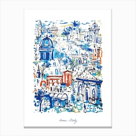 Rome Italy Landmarks Illustration Line Art Travel Blue Canvas Print