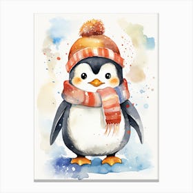 A Penguin Watercolour In Autumn Colours 2 Canvas Print