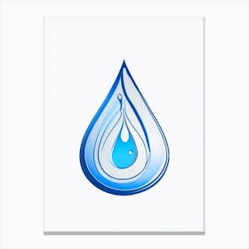 Water Droplet Symbol Blue And White Line Drawing Canvas Print