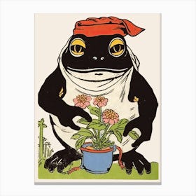 Frog In The Garden,  Matsumoto Hoji Inspired Japanese 4 Canvas Print