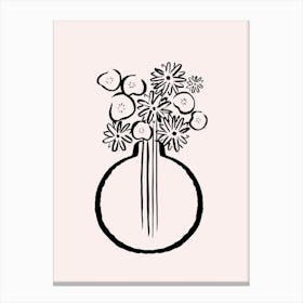 Monochrome Flowers In Vase Canvas Line Art Print