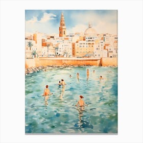 Swimming In Cadiz Spain Watercolour Canvas Print