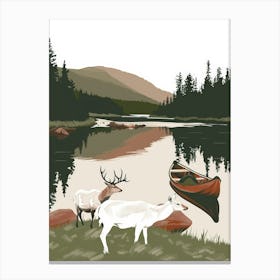 Deer By The Lake Canvas Print