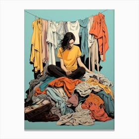 Girl In A Pile Of Clothes 1 Canvas Print