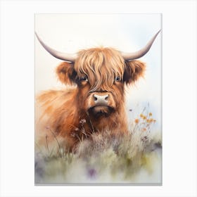 Highland Cow In The Grassy Land 3 Canvas Print
