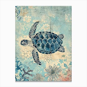 Blue Pastel Sea Turtle Scrapbook Collage Canvas Print