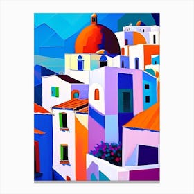 Santorini Greece Buildings Colourful Painting Tropical Destination Canvas Print