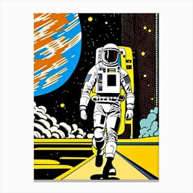 Astronaut Walking Next To Space Station Comic Canvas Print