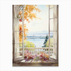 Window View Of Geneva Switzerland In Autumn Fall, Watercolour 4 Canvas Print