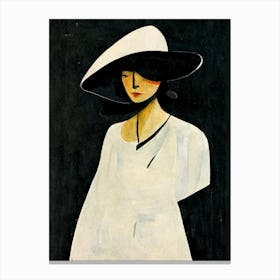 Silhouette Of A Woman With A White Hat Canvas Print