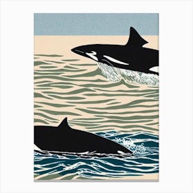 Orca (Killer Whale) II Linocut Canvas Print