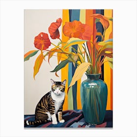 Calla Lily Flower Vase And A Cat, A Painting In The Style Of Matisse 0 Canvas Print