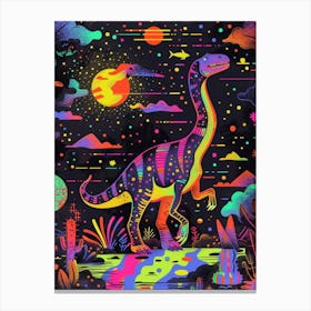 Cute Neon Brachiosaurus At Night Canvas Print