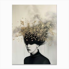 Woman With Butterflies In Her Head Canvas Print