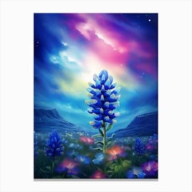 Blue Bonnet Wild Flower With Nothern Lights (4) Canvas Print