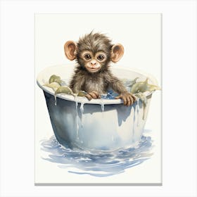 Monkey Painting In A Bathtub Watercolour 1 Canvas Print
