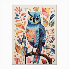 Colourful Scandi Bird Eastern Screech Owl 2 Canvas Print