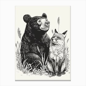 Malayan Sun Bear And A Fox Ink Illustration 1 Canvas Print