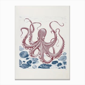 Octopus On The Ocean Floor With Rocks 3 Canvas Print