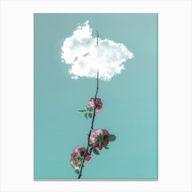 A Rose Branch With Thorns Reaching For The Sky Through The Clouds Canvas Print