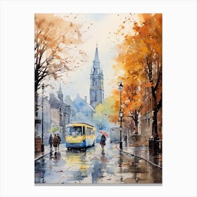 Dublin Ireland In Autumn Fall, Watercolour 4 Canvas Print