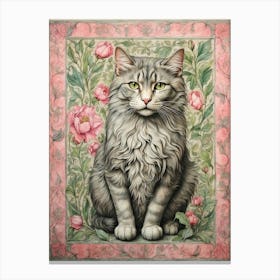 Cat In Pink Roses Canvas Print