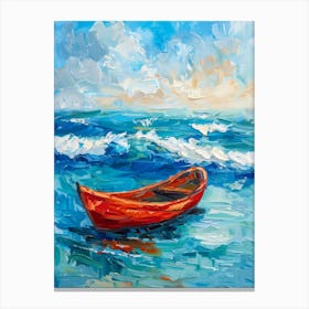 Red Boat On The Sea Canvas Print